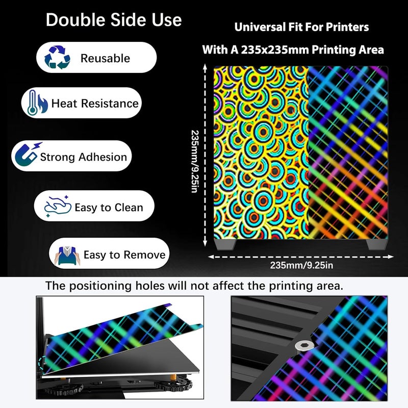 Wefuit Smooth Kaleidoscope+Skynet Pattern Build Plate for Creality K1/ K1C/Ender 3 S1/Ender 5 S1/Ender 3 S1 Pro/Ender 3 V3 KE/Ender 3 V3 SE,235x235mm Flexible Spring Steel Plate 3D Printer Platform - Image 2